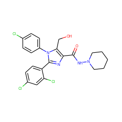 O=C(NN1CCCCC1)c1nc(-c2ccc(Cl)cc2Cl)n(-c2ccc(Cl)cc2)c1CO ZINC000049049535