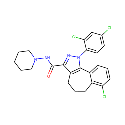 O=C(NN1CCCCC1)c1nn(-c2ccc(Cl)cc2Cl)c2c1CCCc1c(Cl)cccc1-2 ZINC000013676077