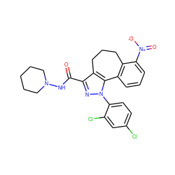 O=C(NN1CCCCC1)c1nn(-c2ccc(Cl)cc2Cl)c2c1CCCc1c-2cccc1[N+](=O)[O-] ZINC000098085522