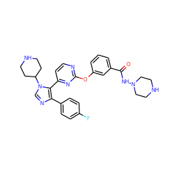 O=C(NN1CCNCC1)c1cccc(Oc2nccc(-c3c(-c4ccc(F)cc4)ncn3C3CCNCC3)n2)c1 ZINC000036127078