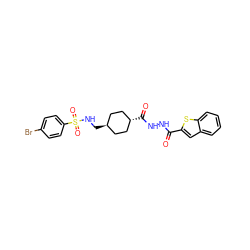 O=C(NNC(=O)[C@H]1CC[C@H](CNS(=O)(=O)c2ccc(Br)cc2)CC1)c1cc2ccccc2s1 ZINC000253637518