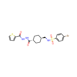 O=C(NNC(=O)[C@H]1CC[C@H](CNS(=O)(=O)c2ccc(Br)cc2)CC1)c1cccs1 ZINC000253637030