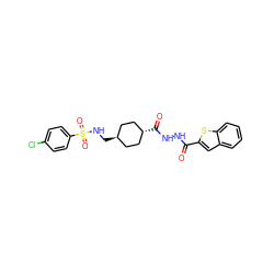 O=C(NNC(=O)[C@H]1CC[C@H](CNS(=O)(=O)c2ccc(Cl)cc2)CC1)c1cc2ccccc2s1 ZINC000253666914