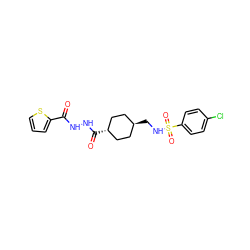 O=C(NNC(=O)[C@H]1CC[C@H](CNS(=O)(=O)c2ccc(Cl)cc2)CC1)c1cccs1 ZINC000253670363