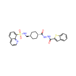 O=C(NNC(=O)[C@H]1CC[C@H](CNS(=O)(=O)c2cccc3cccnc23)CC1)c1cc2ccccc2s1 ZINC000253693116