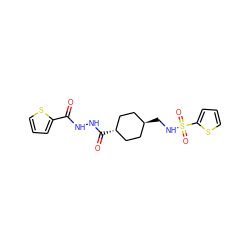 O=C(NNC(=O)[C@H]1CC[C@H](CNS(=O)(=O)c2cccs2)CC1)c1cccs1 ZINC000253712069