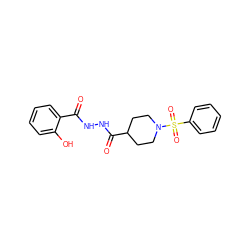 O=C(NNC(=O)C1CCN(S(=O)(=O)c2ccccc2)CC1)c1ccccc1O ZINC000013000456