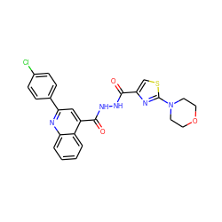 O=C(NNC(=O)c1cc(-c2ccc(Cl)cc2)nc2ccccc12)c1csc(N2CCOCC2)n1 ZINC000012803012