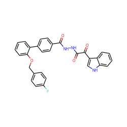 O=C(NNC(=O)c1ccc(-c2ccccc2OCc2ccc(F)cc2)cc1)C(=O)c1c[nH]c2ccccc12 ZINC000072173240