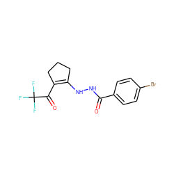 O=C(NNC1=C(C(=O)C(F)(F)F)CCC1)c1ccc(Br)cc1 ZINC000004100546