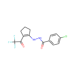 O=C(NNC1=C(C(=O)C(F)(F)F)CCC1)c1ccc(Cl)cc1 ZINC000004834156