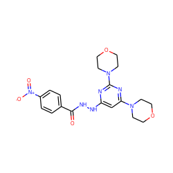 O=C(NNc1cc(N2CCOCC2)nc(N2CCOCC2)n1)c1ccc([N+](=O)[O-])cc1 ZINC000000842936