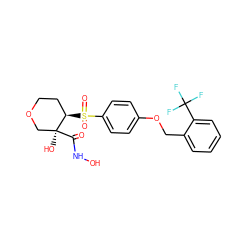 O=C(NO)[C@@]1(O)COCC[C@H]1S(=O)(=O)c1ccc(OCc2ccccc2C(F)(F)F)cc1 ZINC000028362896