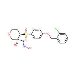 O=C(NO)[C@@]1(O)COCC[C@H]1S(=O)(=O)c1ccc(OCc2ccccc2Cl)cc1 ZINC000000592998