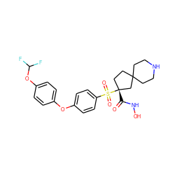 O=C(NO)[C@@]1(S(=O)(=O)c2ccc(Oc3ccc(OC(F)F)cc3)cc2)CCC2(CCNCC2)C1 ZINC000299860757