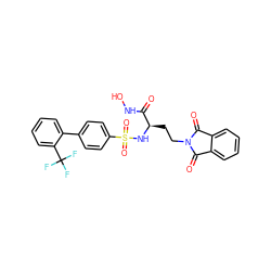 O=C(NO)[C@@H](CCN1C(=O)c2ccccc2C1=O)NS(=O)(=O)c1ccc(-c2ccccc2C(F)(F)F)cc1 ZINC000049784763