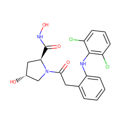 O=C(NO)[C@@H]1C[C@@H](O)CN1C(=O)Cc1ccccc1Nc1c(Cl)cccc1Cl ZINC000028714483