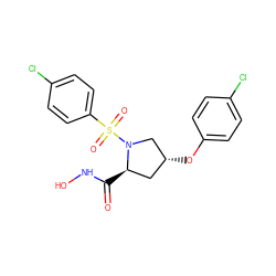 O=C(NO)[C@@H]1C[C@@H](Oc2ccc(Cl)cc2)CN1S(=O)(=O)c1ccc(Cl)cc1 ZINC000066166409