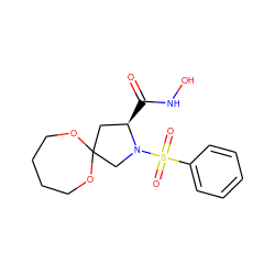 O=C(NO)[C@@H]1CC2(CN1S(=O)(=O)c1ccccc1)OCCCCO2 ZINC000040429348