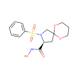 O=C(NO)[C@@H]1CC2(CN1S(=O)(=O)c1ccccc1)OCCCO2 ZINC000040955224