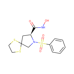 O=C(NO)[C@@H]1CC2(CN1S(=O)(=O)c1ccccc1)SCCS2 ZINC000103249744