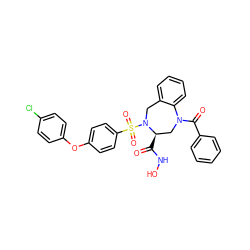 O=C(NO)[C@@H]1CN(C(=O)c2ccccc2)c2ccccc2CN1S(=O)(=O)c1ccc(Oc2ccc(Cl)cc2)cc1 ZINC000026722477