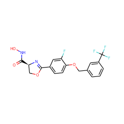 O=C(NO)[C@@H]1COC(c2ccc(OCc3cccc(C(F)(F)F)c3)c(F)c2)=N1 ZINC000013474902