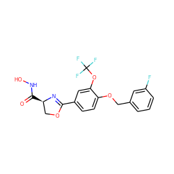 O=C(NO)[C@@H]1COC(c2ccc(OCc3cccc(F)c3)c(OC(F)(F)F)c2)=N1 ZINC000013474877