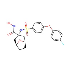 O=C(NO)[C@]1(NS(=O)(=O)c2ccc(Oc3ccc(F)cc3)cc2)C[C@@H]2CC[C@H](C1)O2 ZINC000101008306