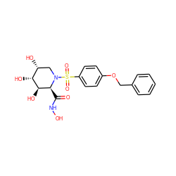 O=C(NO)[C@H]1[C@@H](O)[C@H](O)[C@H](O)CN1S(=O)(=O)c1ccc(OCc2ccccc2)cc1 ZINC000013560274