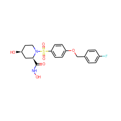 O=C(NO)[C@H]1C[C@@H](O)CCN1S(=O)(=O)c1ccc(OCc2ccc(F)cc2)cc1 ZINC000013441607