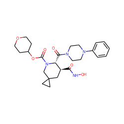 O=C(NO)[C@H]1CC2(CC2)CN(C(=O)OC2CCOCC2)[C@@H]1C(=O)N1CCN(c2ccccc2)CC1 ZINC000029038137