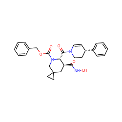 O=C(NO)[C@H]1CC2(CC2)CN(C(=O)OCc2ccccc2)[C@@H]1C(=O)N1C=C[C@H](c2ccccc2)CC1 ZINC000029038049