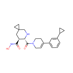 O=C(NO)[C@H]1CC2(CC2)CN[C@@H]1C(=O)N1CC=C(c2cccc(C3CC3)c2)CC1 ZINC000029037882