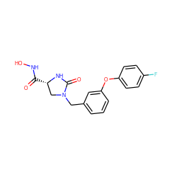 O=C(NO)[C@H]1CN(Cc2cccc(Oc3ccc(F)cc3)c2)C(=O)N1 ZINC000028227690