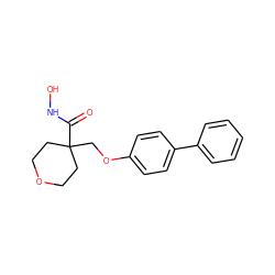 O=C(NO)C1(COc2ccc(-c3ccccc3)cc2)CCOCC1 ZINC000299822738