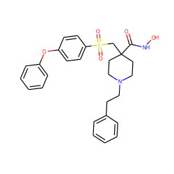 O=C(NO)C1(CS(=O)(=O)c2ccc(Oc3ccccc3)cc2)CCN(CCc2ccccc2)CC1 ZINC000013674616