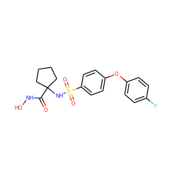 O=C(NO)C1(NS(=O)(=O)c2ccc(Oc3ccc(F)cc3)cc2)CCCC1 ZINC000027077816