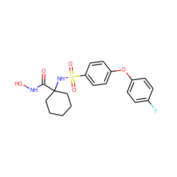 O=C(NO)C1(NS(=O)(=O)c2ccc(Oc3ccc(F)cc3)cc2)CCCCC1 ZINC000027074799