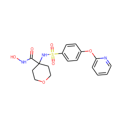 O=C(NO)C1(NS(=O)(=O)c2ccc(Oc3ccccn3)cc2)CCOCC1 ZINC000027077359