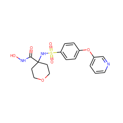 O=C(NO)C1(NS(=O)(=O)c2ccc(Oc3cccnc3)cc2)CCOCC1 ZINC000027084430