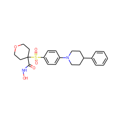 O=C(NO)C1(S(=O)(=O)c2ccc(N3CCC(c4ccccc4)CC3)cc2)CCOCC1 ZINC000049046706