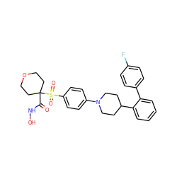 O=C(NO)C1(S(=O)(=O)c2ccc(N3CCC(c4ccccc4-c4ccc(F)cc4)CC3)cc2)CCOCC1 ZINC000049777106