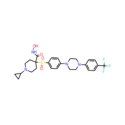 O=C(NO)C1(S(=O)(=O)c2ccc(N3CCN(c4ccc(C(F)(F)F)cc4)CC3)cc2)CCN(C2CC2)CC1 ZINC000049785192