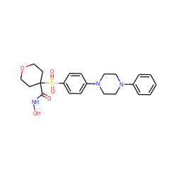 O=C(NO)C1(S(=O)(=O)c2ccc(N3CCN(c4ccccc4)CC3)cc2)CCOCC1 ZINC000049035380