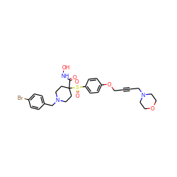 O=C(NO)C1(S(=O)(=O)c2ccc(OCC#CCN3CCOCC3)cc2)CCN(Cc2ccc(Br)cc2)CC1 ZINC000028634922