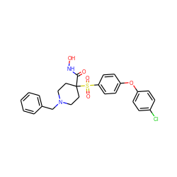 O=C(NO)C1(S(=O)(=O)c2ccc(Oc3ccc(Cl)cc3)cc2)CCN(Cc2ccccc2)CC1 ZINC000003818184