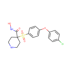 O=C(NO)C1(S(=O)(=O)c2ccc(Oc3ccc(Cl)cc3)cc2)CCNCC1 ZINC000013521093