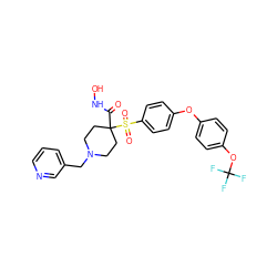 O=C(NO)C1(S(=O)(=O)c2ccc(Oc3ccc(OC(F)(F)F)cc3)cc2)CCN(Cc2cccnc2)CC1 ZINC000072109652