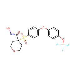 O=C(NO)C1(S(=O)(=O)c2ccc(Oc3ccc(OC(F)(F)F)cc3)cc2)CCOCC1 ZINC000072109784